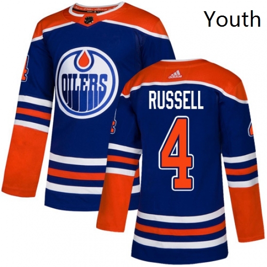 Youth Adidas Edmonton Oilers 4 Kris Russell Authentic Royal Blue Alternate NHL Jersey